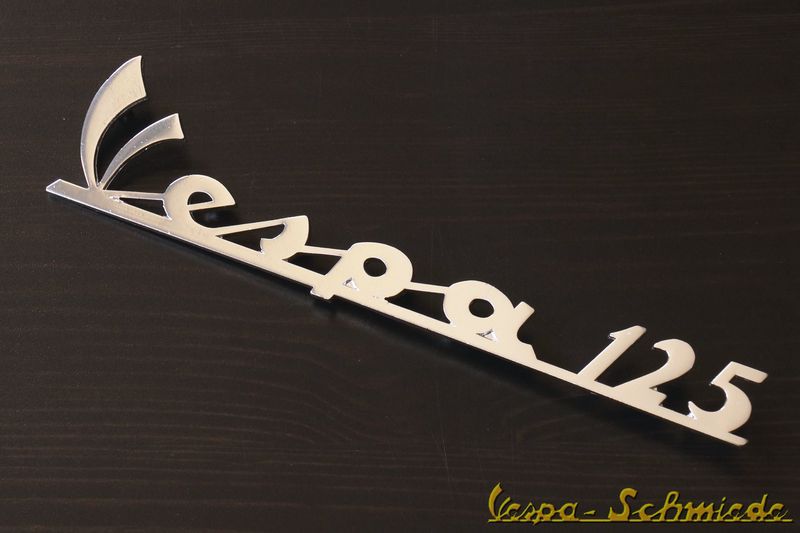 Schriftzug Beinschild "Vespa 125" - Chrom